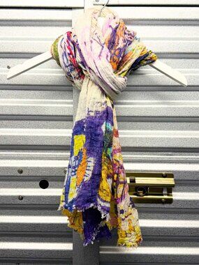 19 Andrea's 47 (Andrea's 1947) AW21 Basquiat Inspired Hand Painted Linen Scarf